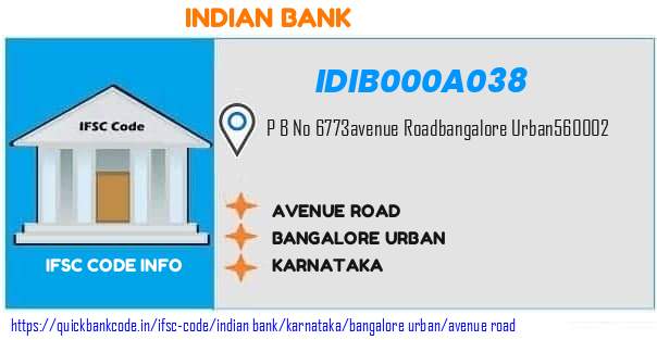 Indian Bank Avenue Road IDIB000A038 IFSC Code