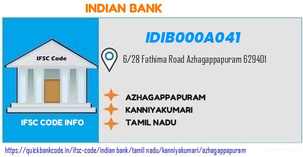 Indian Bank Azhagappapuram IDIB000A041 IFSC Code