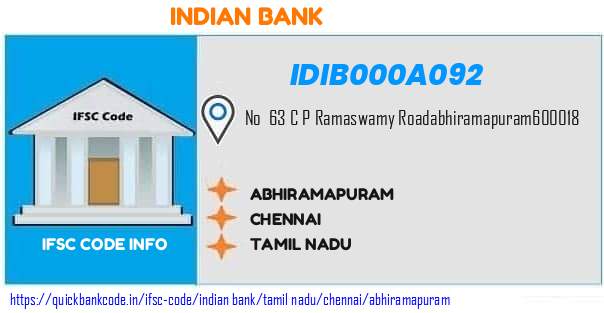 Indian Bank Abhiramapuram IDIB000A092 IFSC Code