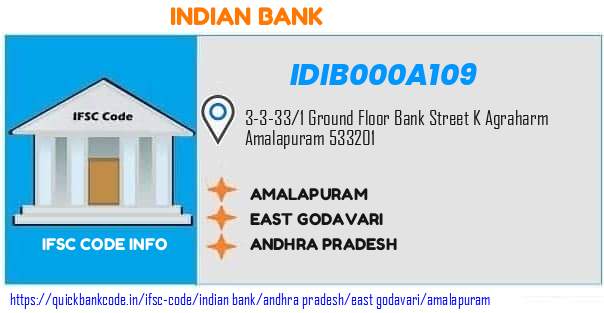 Indian Bank Amalapuram IDIB000A109 IFSC Code