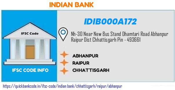 Indian Bank Abhanpur IDIB000A172 IFSC Code