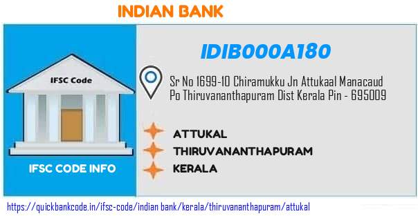 Indian Bank Attukal IDIB000A180 IFSC Code