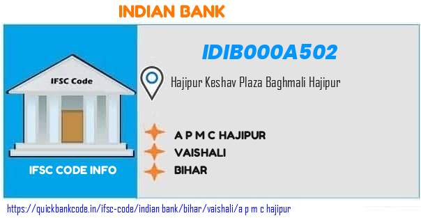 Indian Bank A P M C Hajipur IDIB000A502 IFSC Code