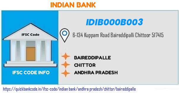 Indian Bank Baireddipalle IDIB000B003 IFSC Code
