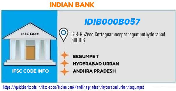 Indian Bank Begumpet IDIB000B057 IFSC Code