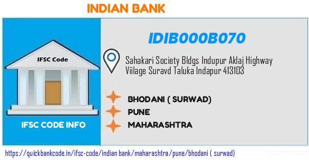 Indian Bank Bhodani  Surwad IDIB000B070 IFSC Code