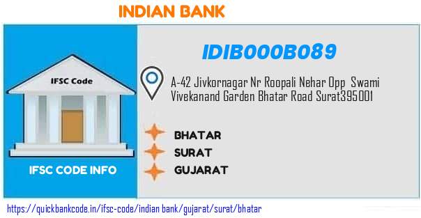 Indian Bank Bhatar IDIB000B089 IFSC Code