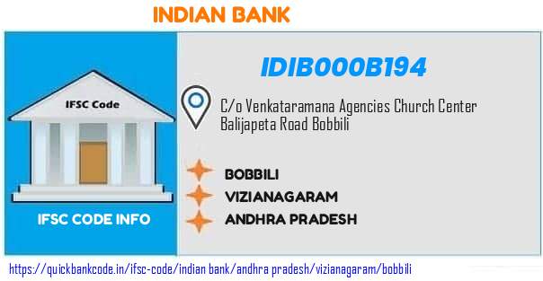 Indian Bank Bobbili IDIB000B194 IFSC Code