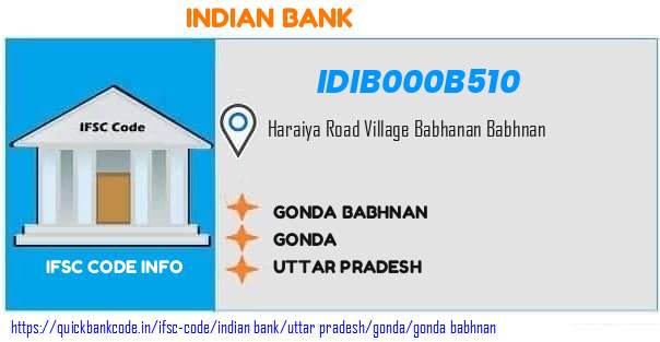 Indian Bank Gonda Babhnan IDIB000B510 IFSC Code