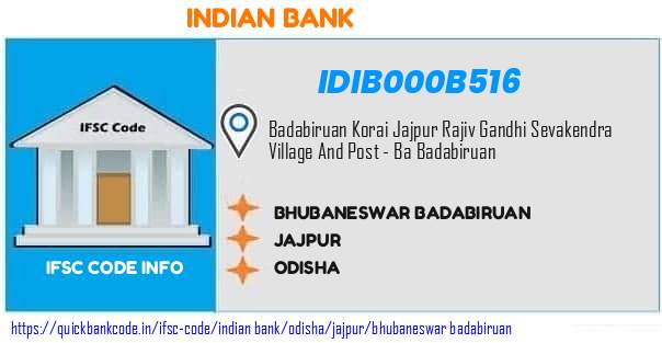 Indian Bank Bhubaneswar Badabiruan IDIB000B516 IFSC Code