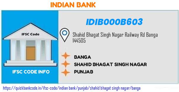 Indian Bank Banga IDIB000B603 IFSC Code
