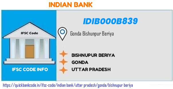 Indian Bank Bishnupur Beriya IDIB000B839 IFSC Code