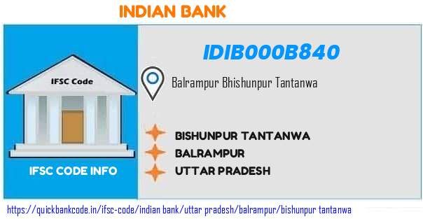 Indian Bank Bishunpur Tantanwa IDIB000B840 IFSC Code