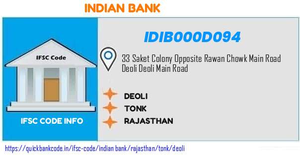 Indian Bank Deoli IDIB000D094 IFSC Code