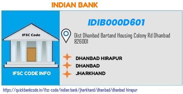 Indian Bank Dhanbad Hirapur IDIB000D601 IFSC Code