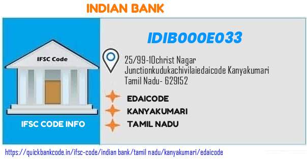 Indian Bank Edaicode IDIB000E033 IFSC Code