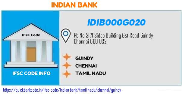 Indian Bank Guindy IDIB000G020 IFSC Code