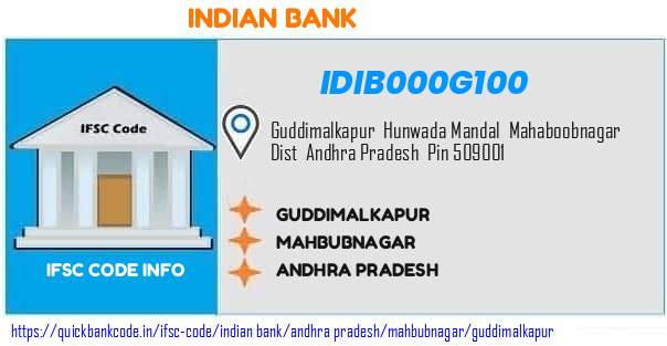 Indian Bank Guddimalkapur IDIB000G100 IFSC Code