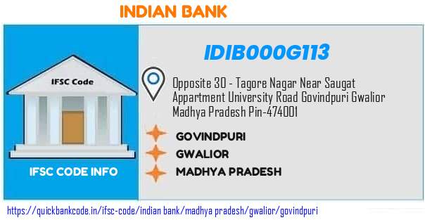 Indian Bank Govindpuri IDIB000G113 IFSC Code