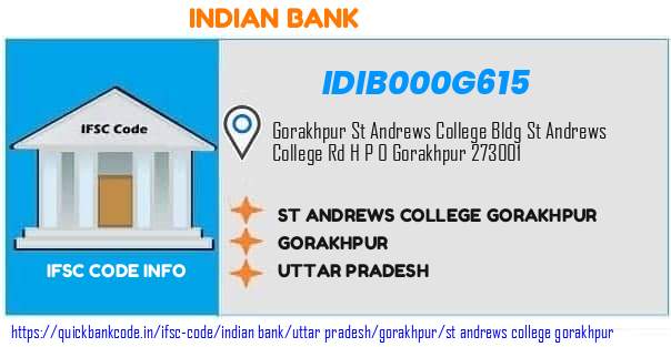 Indian Bank St Andrews College Gorakhpur IDIB000G615 IFSC Code