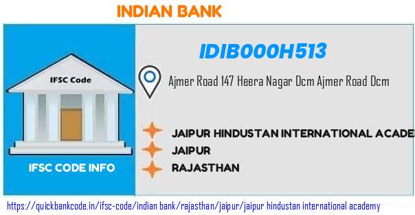 Indian Bank Jaipur Hindustan International Academy IDIB000H513 IFSC Code