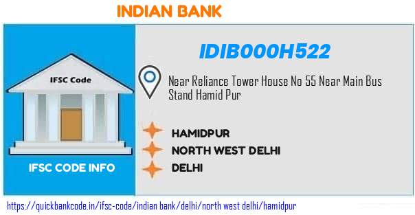 Indian Bank Hamidpur IDIB000H522 IFSC Code