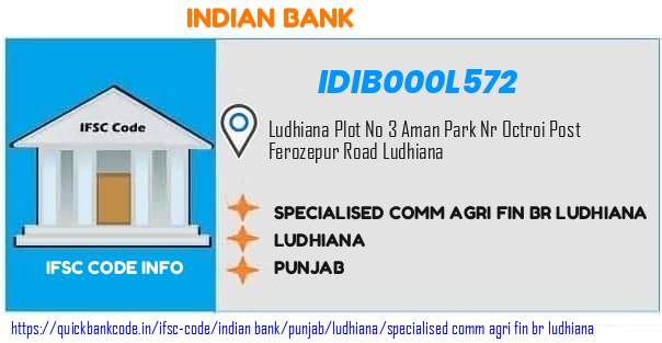 Indian Bank Specialised Comm Agri Fin Br Ludhiana IDIB000L572 IFSC Code