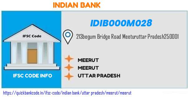 Indian Bank Meerut IDIB000M028 IFSC Code