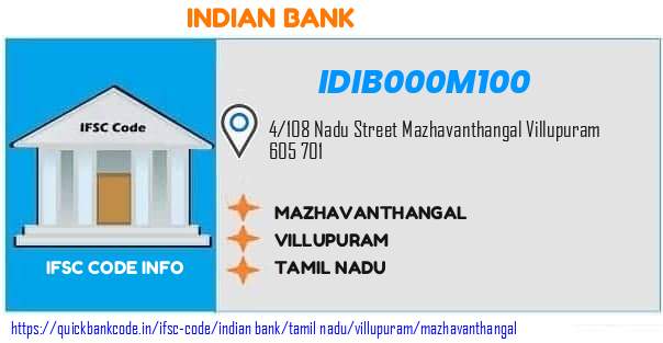 Indian Bank Mazhavanthangal IDIB000M100 IFSC Code