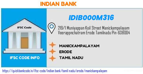 Indian Bank Manickampalayam IDIB000M316 IFSC Code