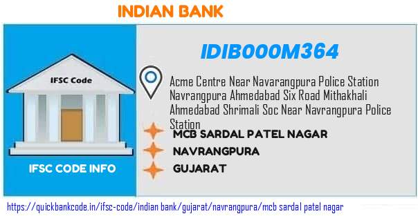 Indian Bank Mcb Sardal Patel Nagar IDIB000M364 IFSC Code