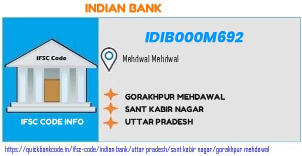 Indian Bank Gorakhpur Mehdawal IDIB000M692 IFSC Code