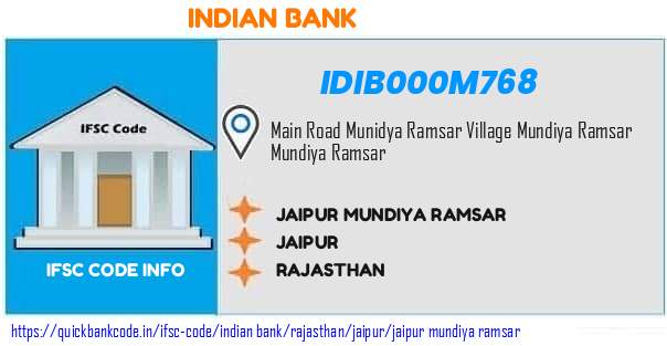Indian Bank Jaipur Mundiya Ramsar IDIB000M768 IFSC Code