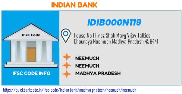 Indian Bank Neemuch IDIB000N119 IFSC Code