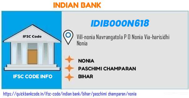 Indian Bank Nonia IDIB000N618 IFSC Code