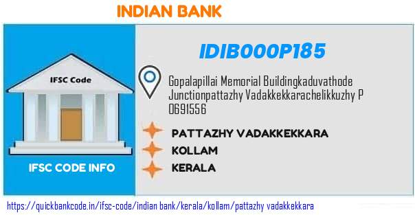 Indian Bank Pattazhy Vadakkekkara IDIB000P185 IFSC Code