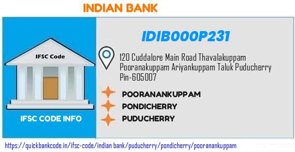 Indian Bank Pooranankuppam IDIB000P231 IFSC Code
