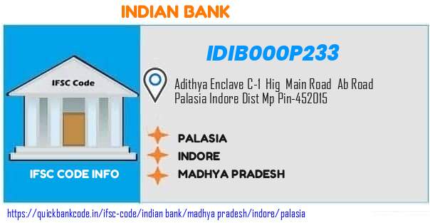 Indian Bank Palasia IDIB000P233 IFSC Code