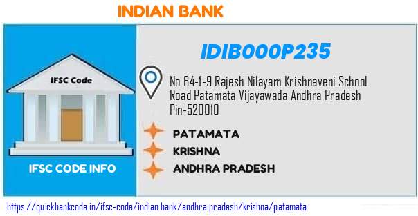 Indian Bank Patamata IDIB000P235 IFSC Code