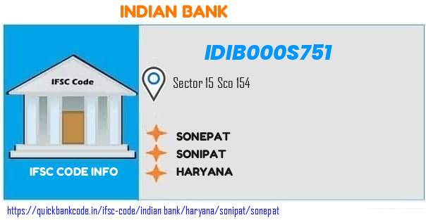 IDIB000S751 Indian Bank. SONEPAT