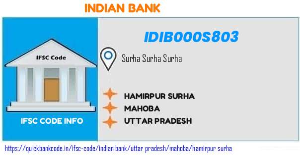 Indian Bank Hamirpur Surha IDIB000S803 IFSC Code