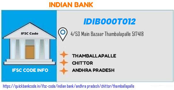 IDIB000T012 Indian Bank. THAMBALAPALLI