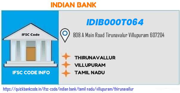 Indian Bank Thirunavallur IDIB000T064 IFSC Code