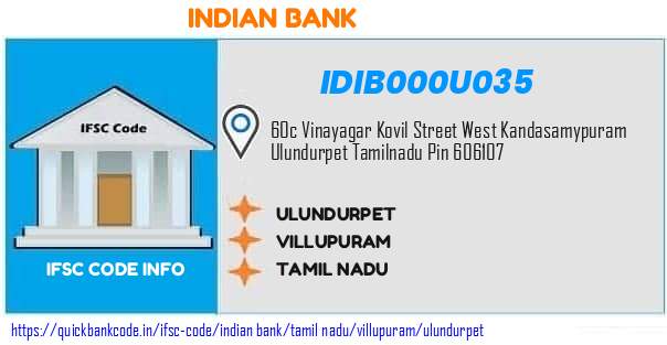 Indian Bank Ulundurpet IDIB000U035 IFSC Code