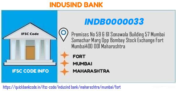 Indusind Bank Fort INDB0000033 IFSC Code