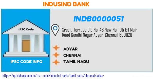 Indusind Bank Adyar INDB0000051 IFSC Code