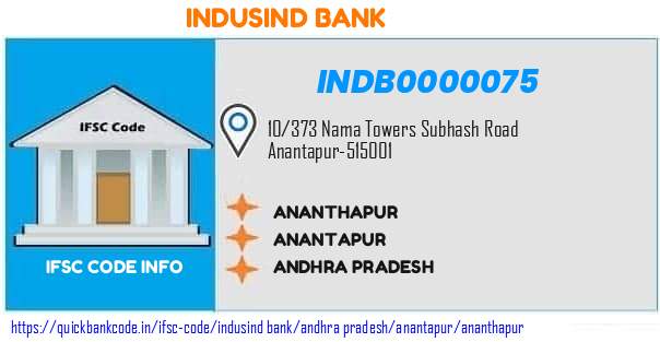 Indusind Bank Ananthapur INDB0000075 IFSC Code