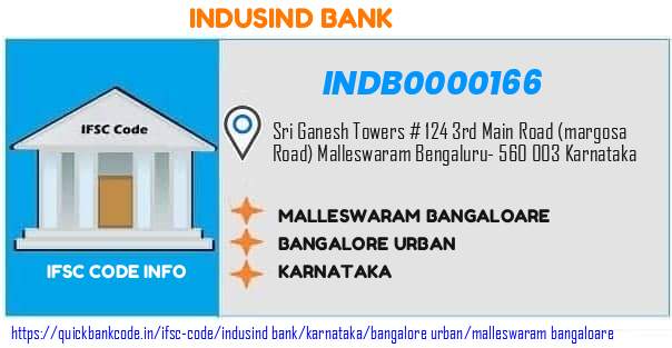 Indusind Bank Malleswaram Bangaloare INDB0000166 IFSC Code