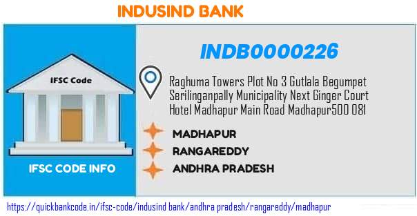 Indusind Bank Madhapur INDB0000226 IFSC Code