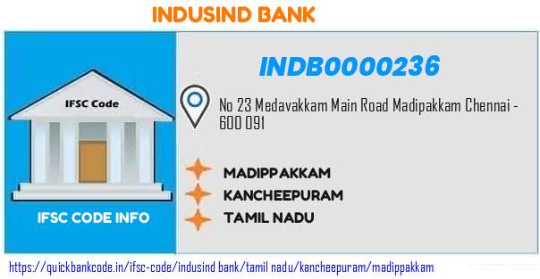 Indusind Bank Madippakkam INDB0000236 IFSC Code